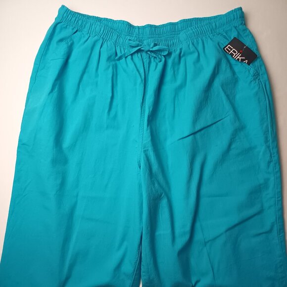 NWT Erika Cropped Pants Size 3X High Rise Straight Leg Turquoise Color Caribbean - Picture 2 of 11